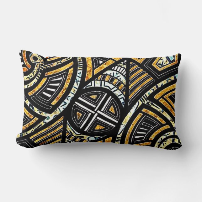 Rectangle Coussin lombaire tribal de concepteur de noir (Recto)