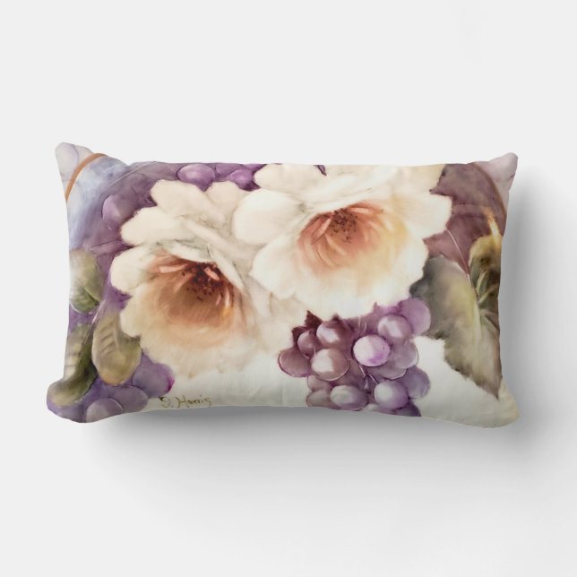 Rectangle Coussin Lumbar au vin et aux Roses (Recto)