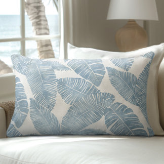 Rectangle Coussin Lumbar bleu clair et blanc Palm Leaf