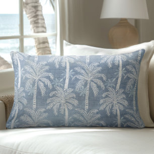 Rectangle Coussin Lumbar Blue & White Palm Tree