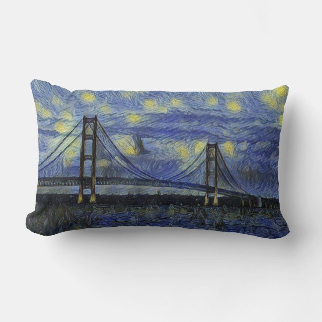 Rectangle Coussin Lumbar de nuit du pont Mackinac (Recto)