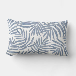Rectangle Coussin Lumbar en feuille de palme bleu et blanc