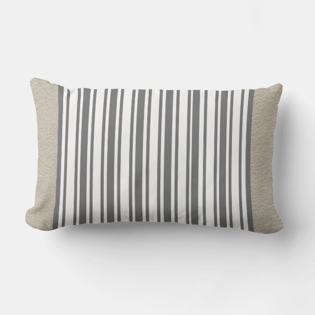 Rectangle Coussin Lumbar réversible en cuir de crème/bande (Recto)