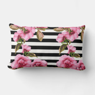 Rectangle Coussin Lumbar réversible Rose de bande noire