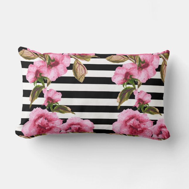 Rectangle Coussin Lumbar réversible Rose de bande noire (Recto)