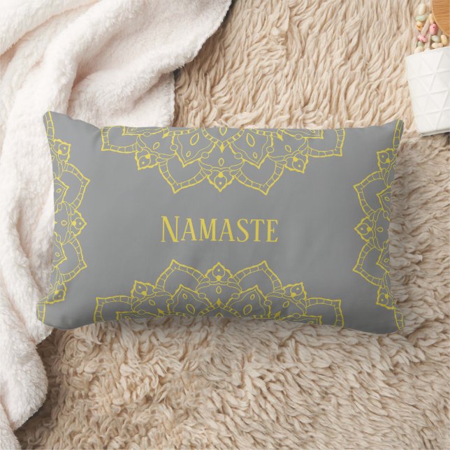 Rectangle Coussin Mandala Lumbar jaune et gris (Couverture)