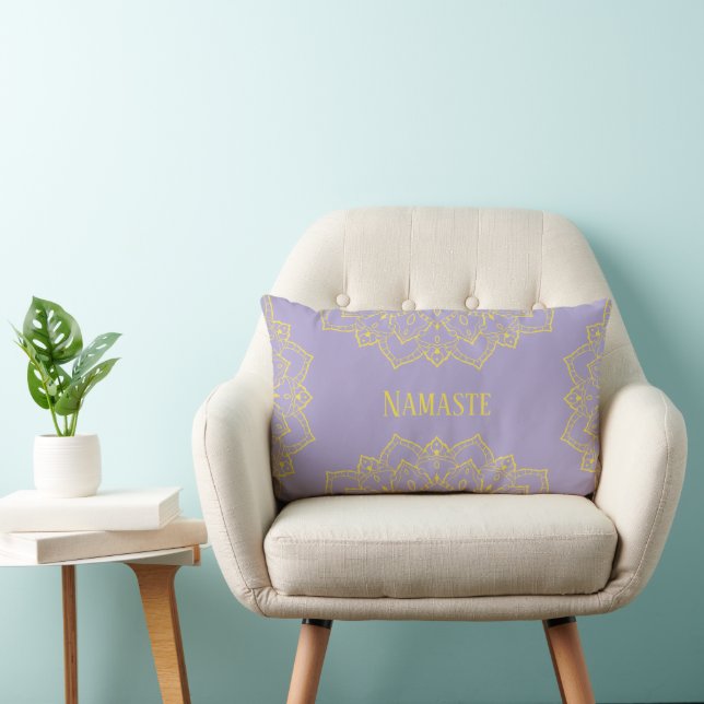 Rectangle Coussin Mandala Lumbar jaune et lavande (Chaise)