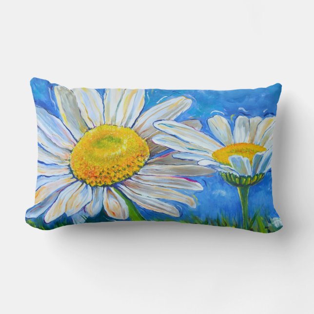 Rectangle Coussin : Marguerites balayées par le vent ! (Recto)