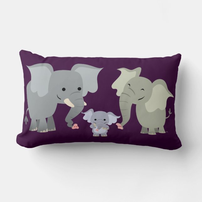Rectangle Coussin mignon de famille d'éléphant de bande (Recto)