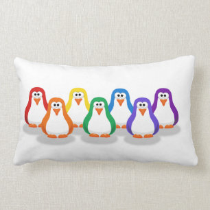 Rectangle Coussin mignon de pingouin d'arc-en-ciel