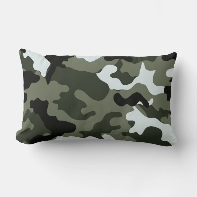 Rectangle Coussin Militaire Vert Camo Lumbar. (Recto)