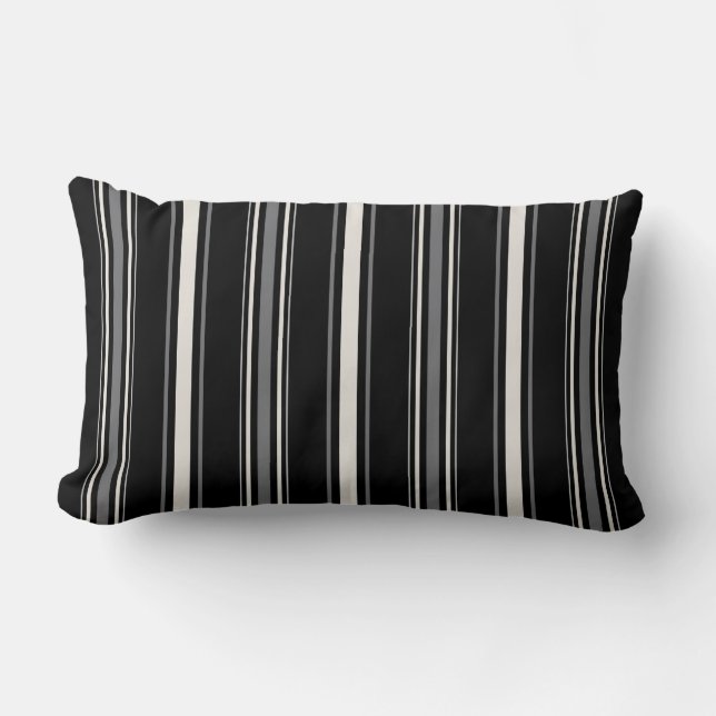 Rectangle Coussin moderne chic noir et blanc rayures (Recto)