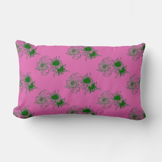 Rectangle « Coussin motif chrysanthème vert – Harmonie rose  (Recto)