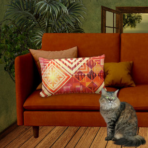 Rectangle Coussin Motif géométrique Abstrait rouge orange