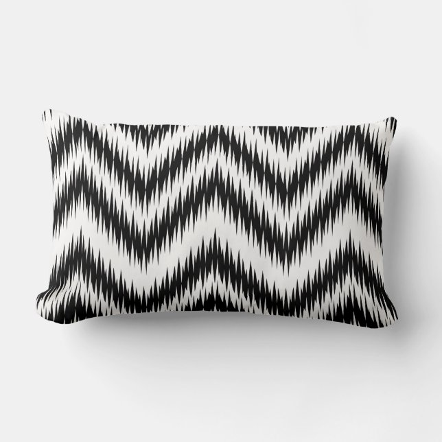 RECTANGLE COUSSIN MOTIF IKAT CHEVRON NOIR ET BLANC (Recto)