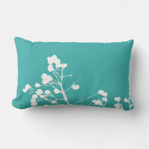Rectangle coussin nature art turquoise bleu et blanc
