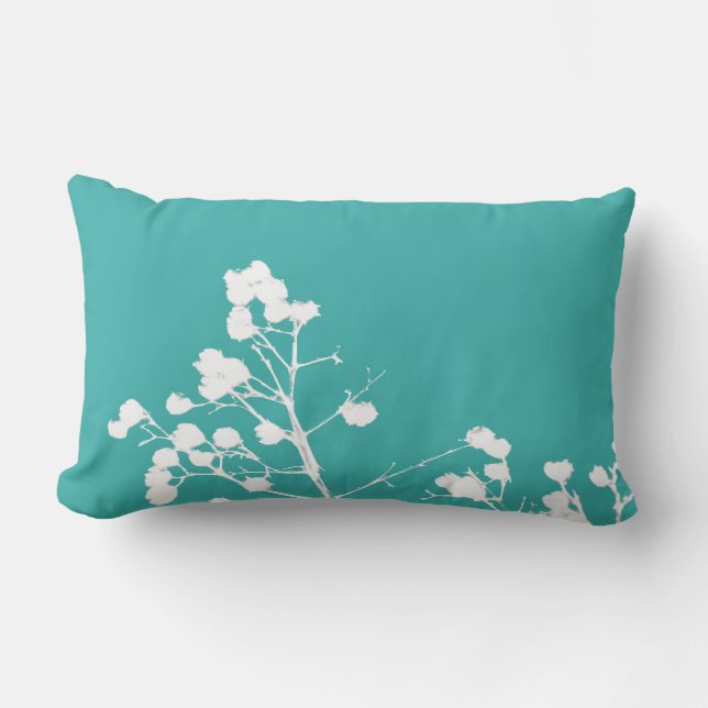 Rectangle coussin nature art turquoise bleu et blanc (Recto)