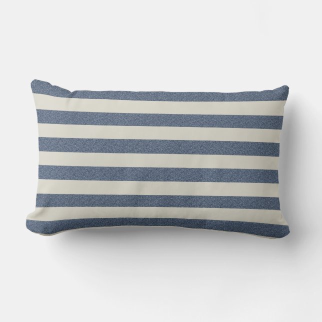 Rectangle Coussin nautique à bande bleue et blanche (Recto)