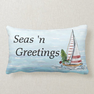 Rectangle Coussin nautique de Noël avec le bateau à voile