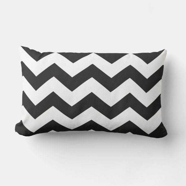 Rectangle Coussin noir et du blanc | du zigzag | (Recto)