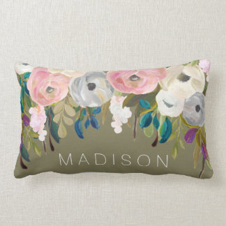 Rectangle Coussin nommé personnalisé floral peint