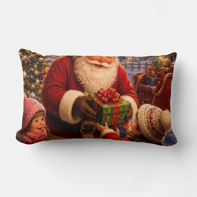 Rectangle Coussin nostalgique de Noël avec le Père Noël (Recto)