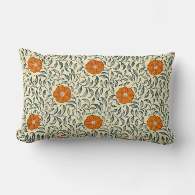 Rectangle Coussin oblong de motif floral de chinois mandarin (Recto)