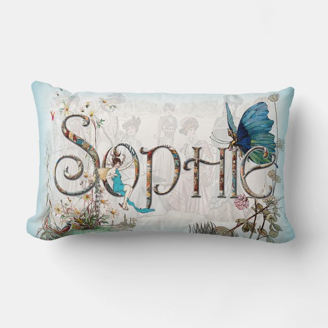 Rectangle Coussin personnalisé de "Sophie" (bleu) (Recto)