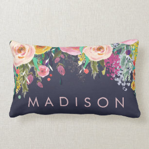 Rectangle Coussin personnalisé floral peint de filles