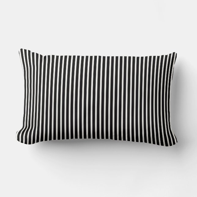 Rectangle Coussin rayé mince noir et blanc (Recto)