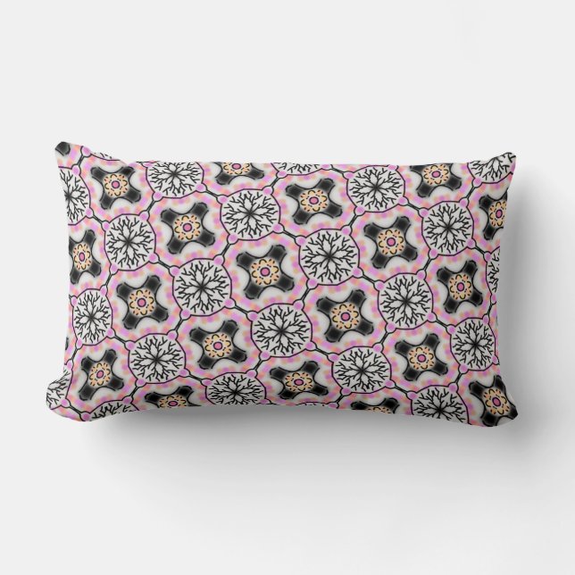 Rectangle Coussin rectangulaire déco de rose, blanc et noir (Recto)