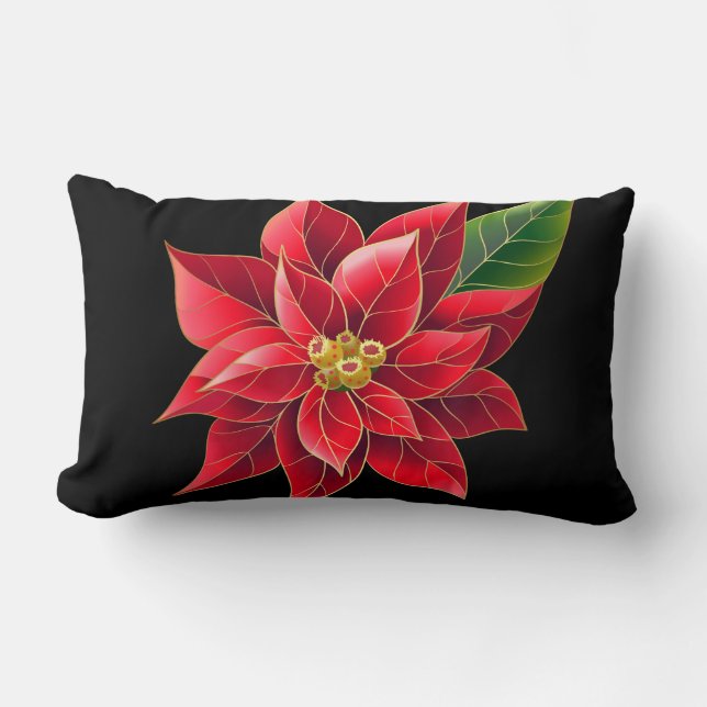 Rectangle Coussin rouge de poinsettia de vacances de Noël (Recto)