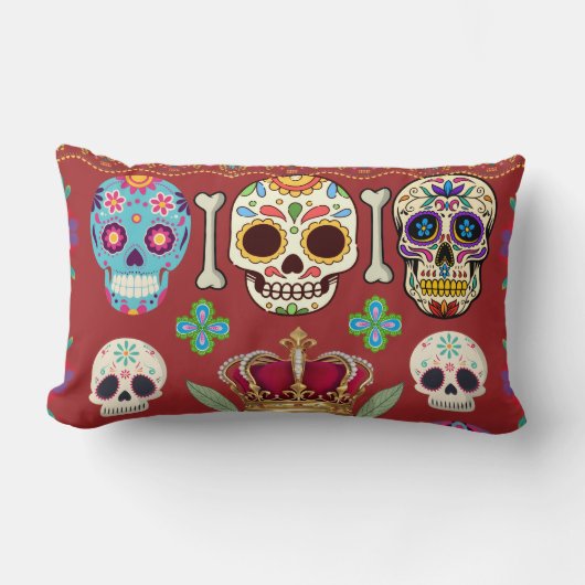 Rectangle Coussin rouge - Gothique - crâne et os (Recto)