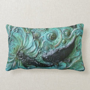 Rectangle Coussin sculpté d'étang à poissons de Koi par
