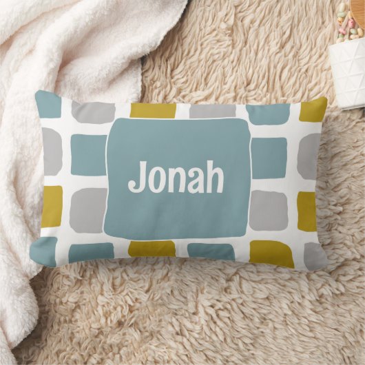 Rectangle Coussin turquoise Retro Boy avec nom (Couverture)