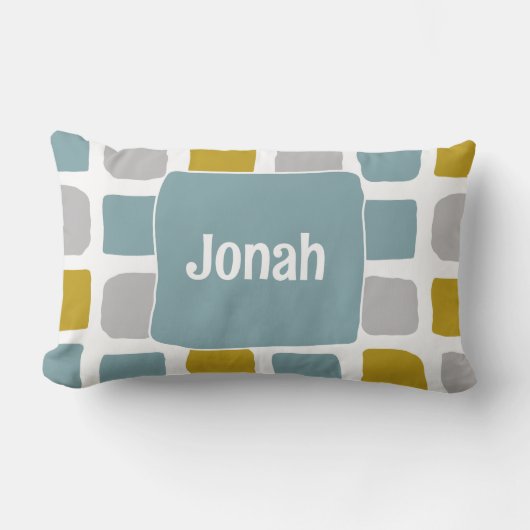 Rectangle Coussin turquoise Retro Boy avec nom (Recto)