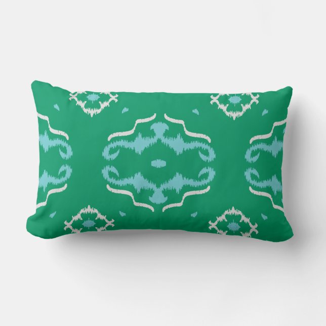 Rectangle Coussin vert chic moderne d'ikat de turquoise (Recto)