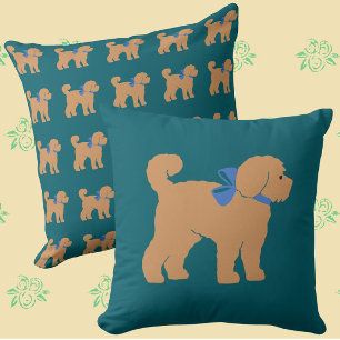 Rectangle Coussin vert foncé du chien de caniche tan