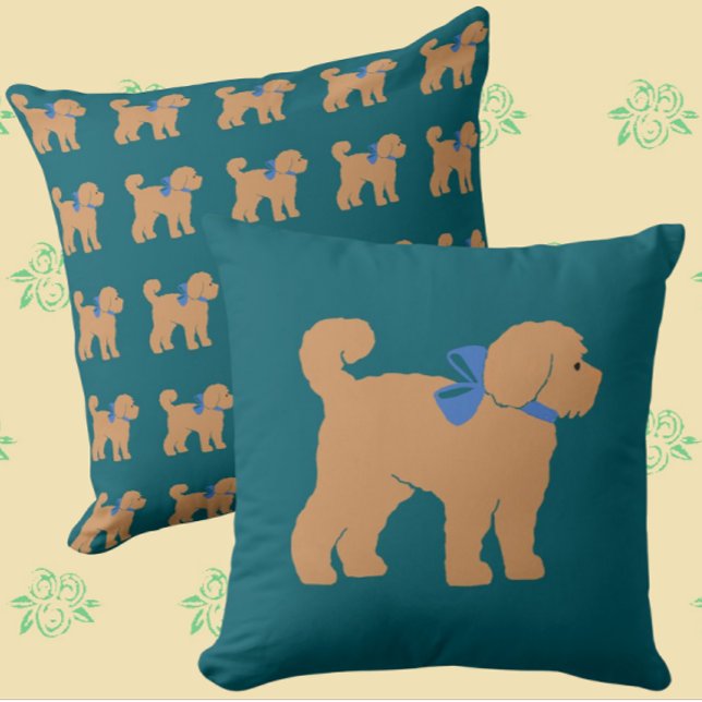 Rectangle Coussin vert foncé du chien de caniche tan (Cute tan puppy!)