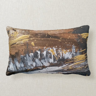 Rectangle Cuivre, or, gris, long coussin blanc d'art