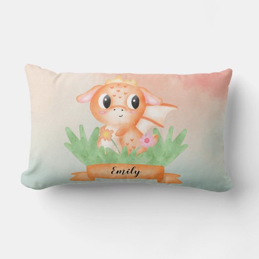 Rectangle Cute Baby Dragon Aquarelle Coussin (Recto)