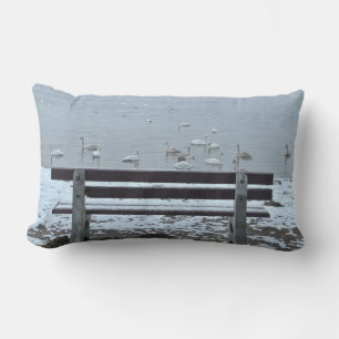 Rectangle Cygnes, lac et un banc - coussin