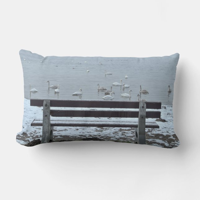 Rectangle Cygnes, lac et un banc - coussin (Recto)