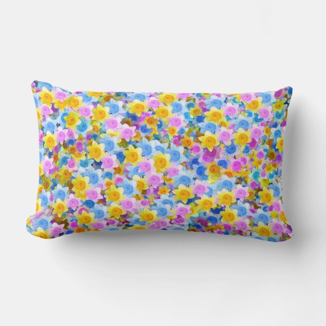 Rectangle Daffodiles de printemps en fleurs, Coussin Lumbar (Recto)