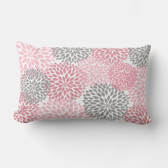 Rectangle Dahlia rose et gris / coussin rectangulaire pour l (Recto)