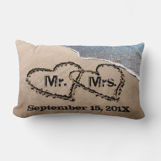 Rectangle Deux Coeurs Dans Le Coussin Mariage De Sable (Recto)
