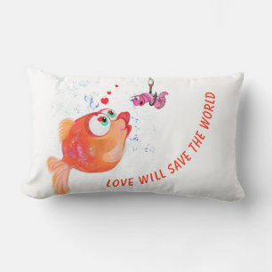 Rectangle Drôle Poisson et ver Love Lumbar Coussin Cartoon