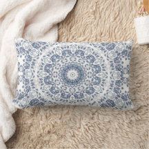 Dusty Blue Mandala Lumbar Coussin