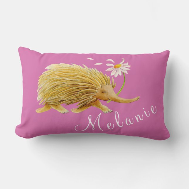Rectangle Echidna aquarelle whimsy filles nom coussin (Recto)