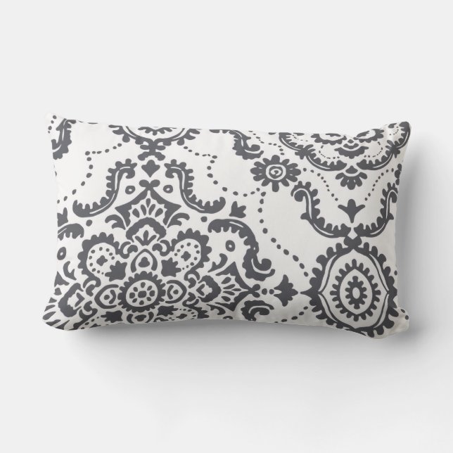 Rectangle Élégant Coussin d'Accent Paisley Damassé Gris Char (Verso)